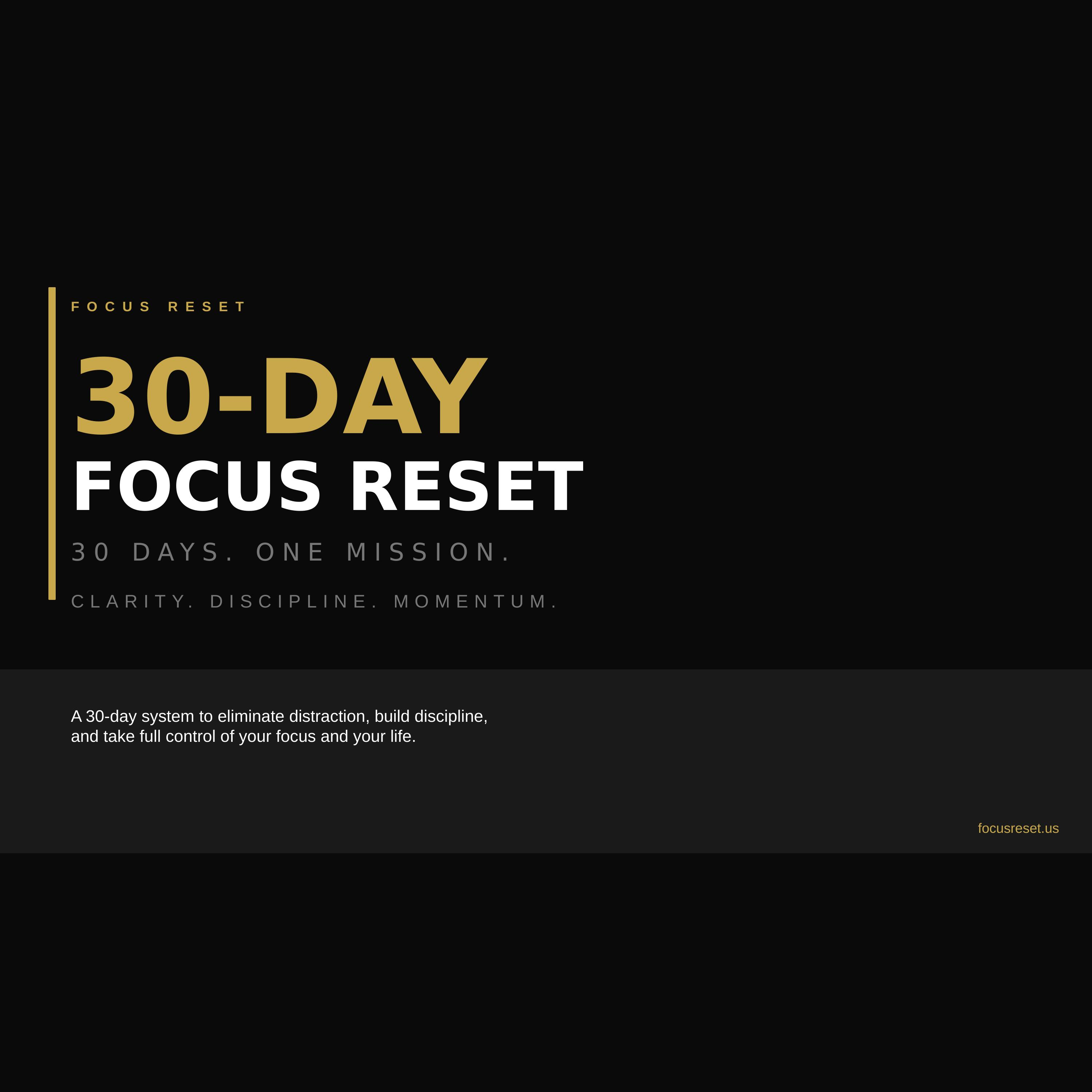 Promotional graphic for '30-Day Focus Reset' program on a black background.